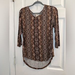 Size small brown paisley patterned zip front blouse shirt top